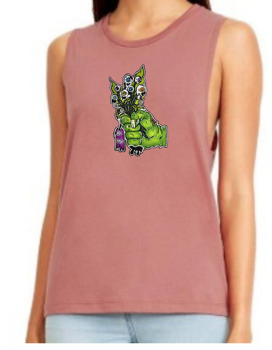 Camisole femme festival muscle Main zombie bouquet de fleur