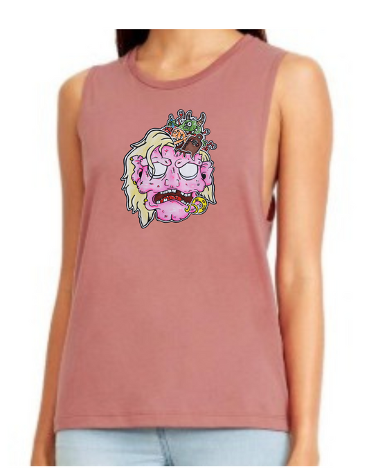 Camisole femme festival muscle Tête de zombie rose