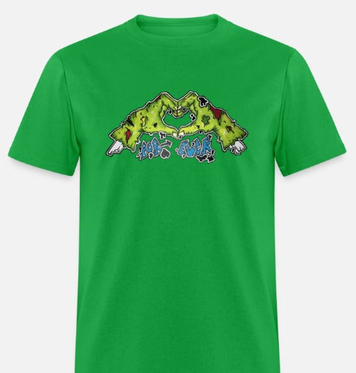 T-shirt main de zombie formant un coeur