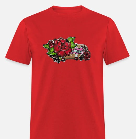 T-shirt planche a roulette avec fleur