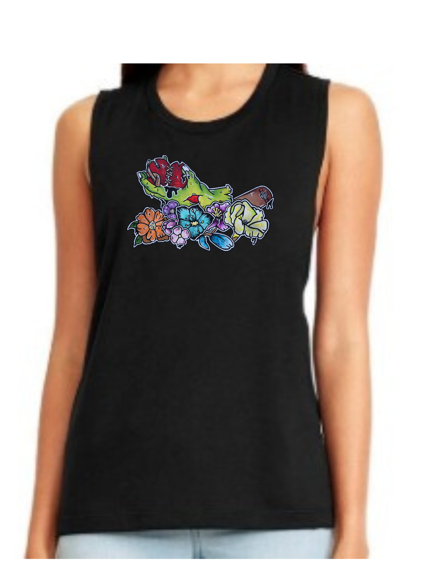 Camisole femme festival muscle Main zombie coeur fleur