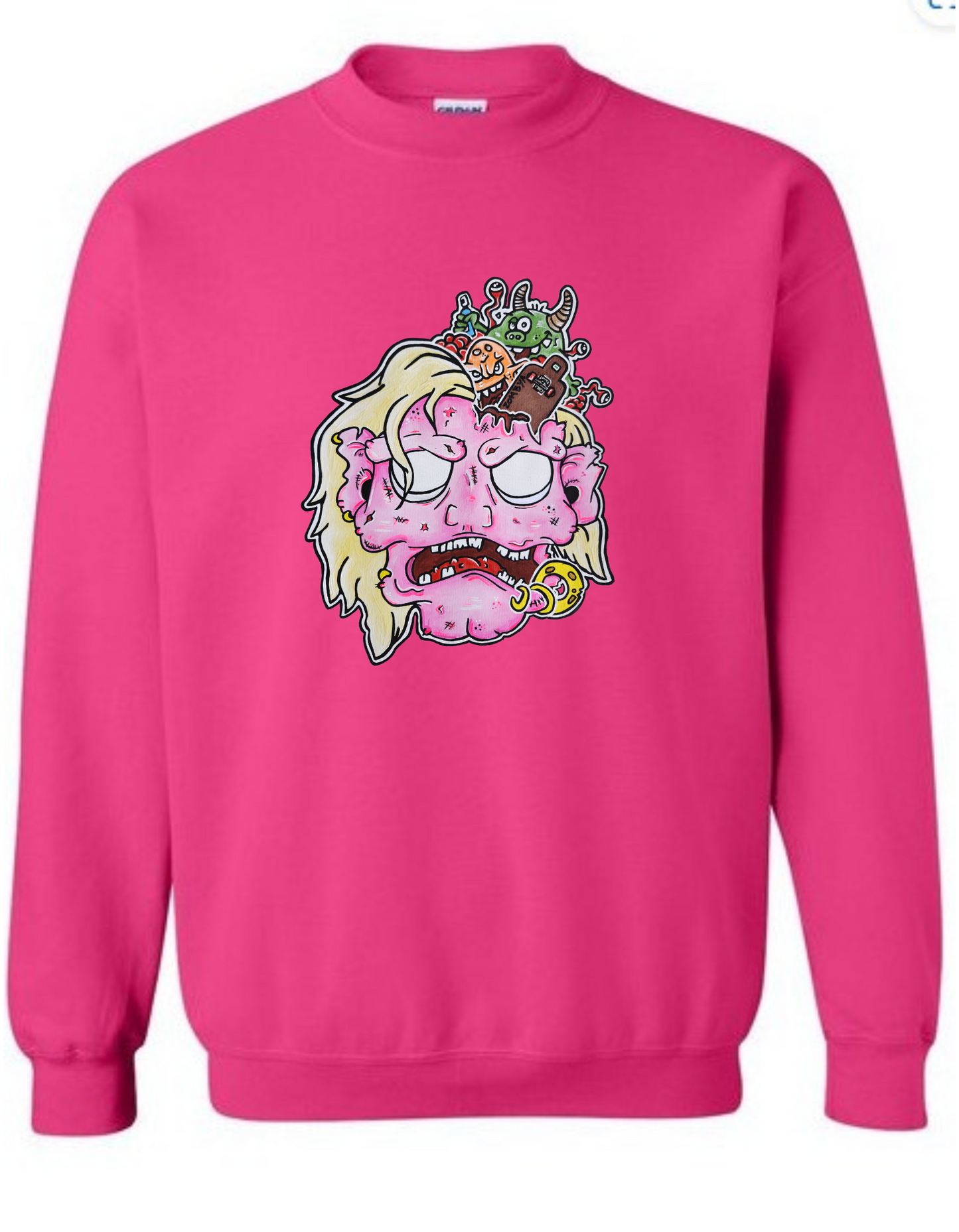 Crewneck tête de zombie rose