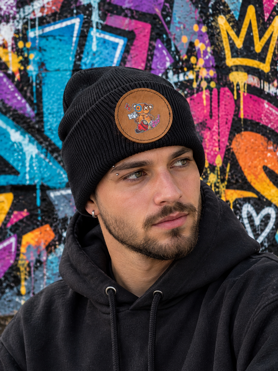 Tuque noir Ours I love you