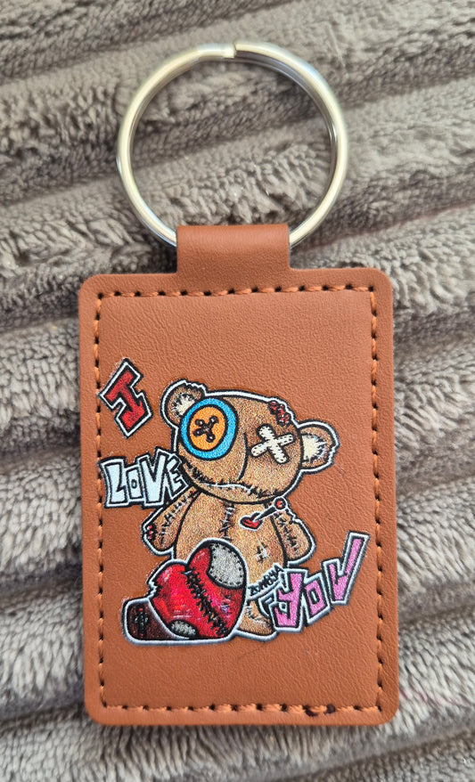 Porte clé en cuir Ours I love you