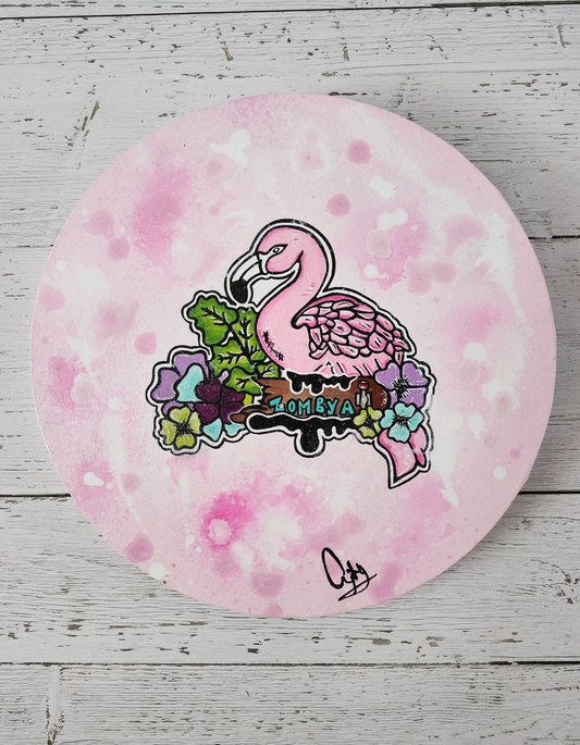 Toile rond flamant rose