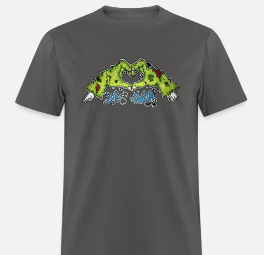 T-shirt main de zombie formant un coeur