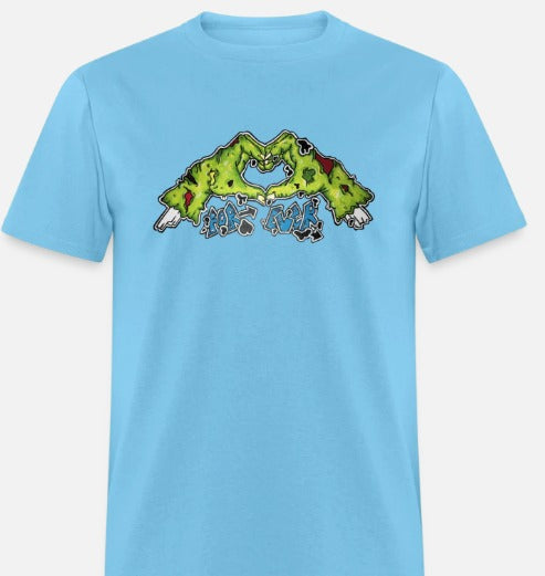 T-shirt main de zombie formant un coeur