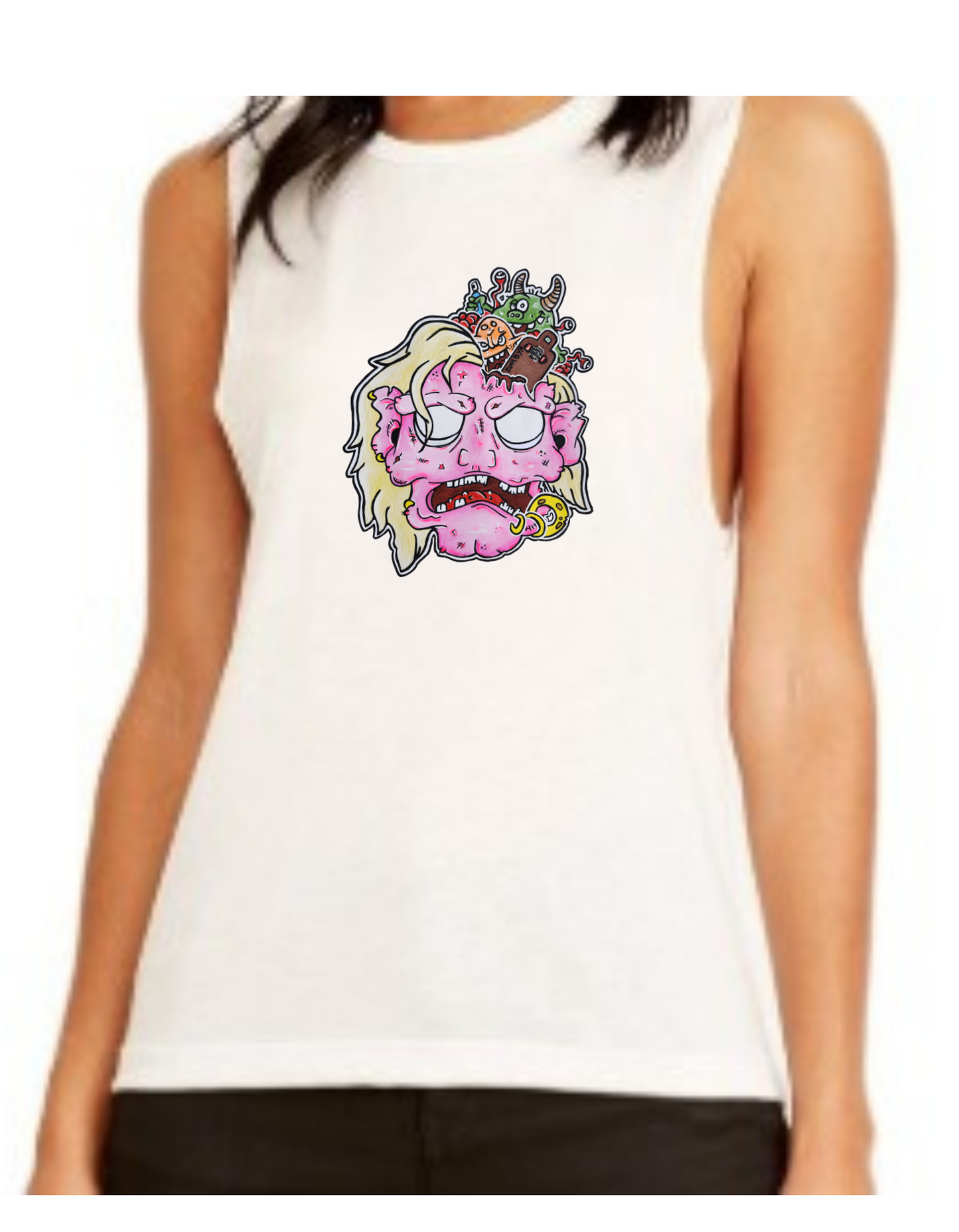 Camisole femme festival muscle Tête de zombie rose